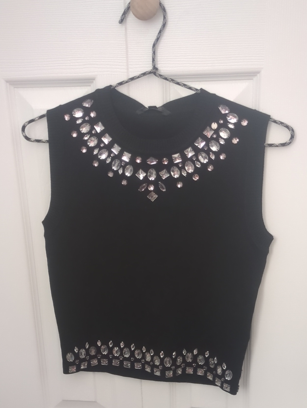 Guess Black Jewel-Embellished Crewneck Vest